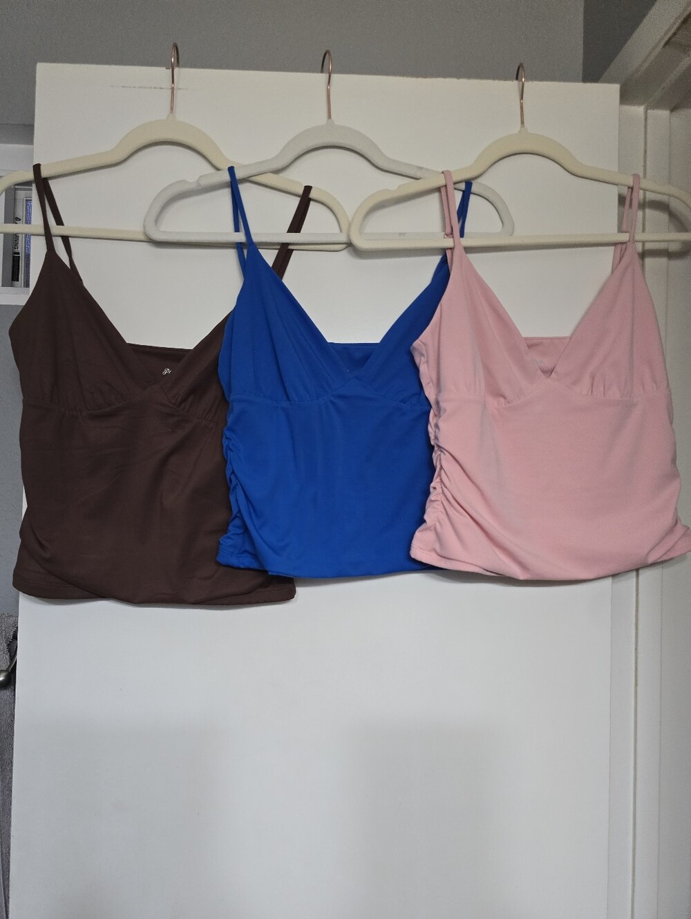 3 Sexy V-Neck Ruched Cami Top Sleeveless Spaghetti Double Layer Fitted